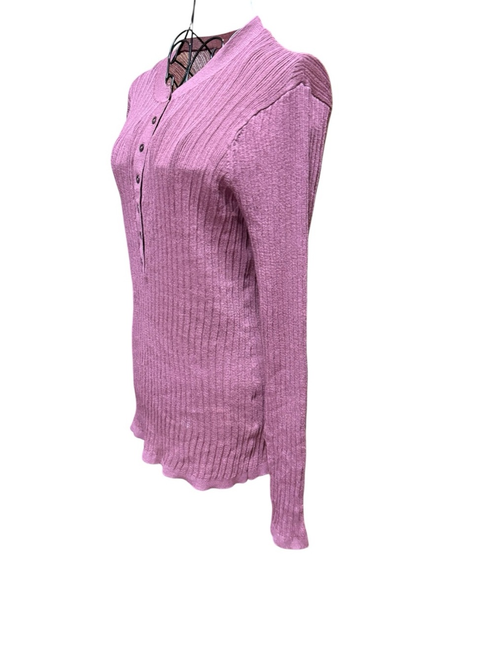 SKIMS Ribbed Classic Casual Henley Sweater in Dusty Rose Pink Athleisure - Picture 5 of 9